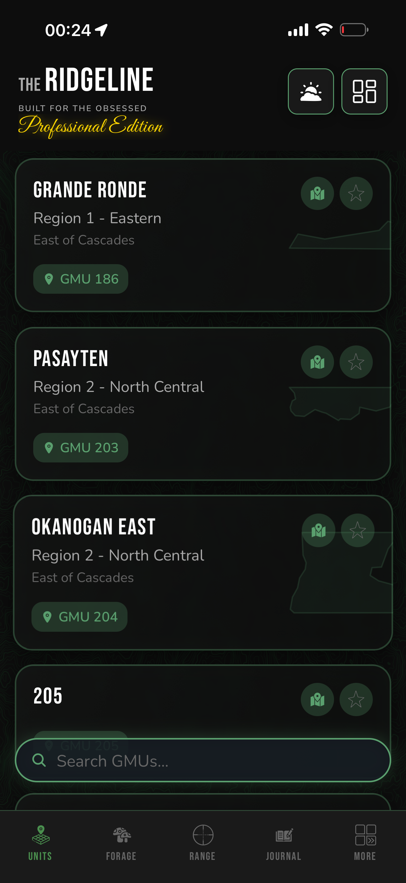 RidgeLine app showing hunting GMU maps